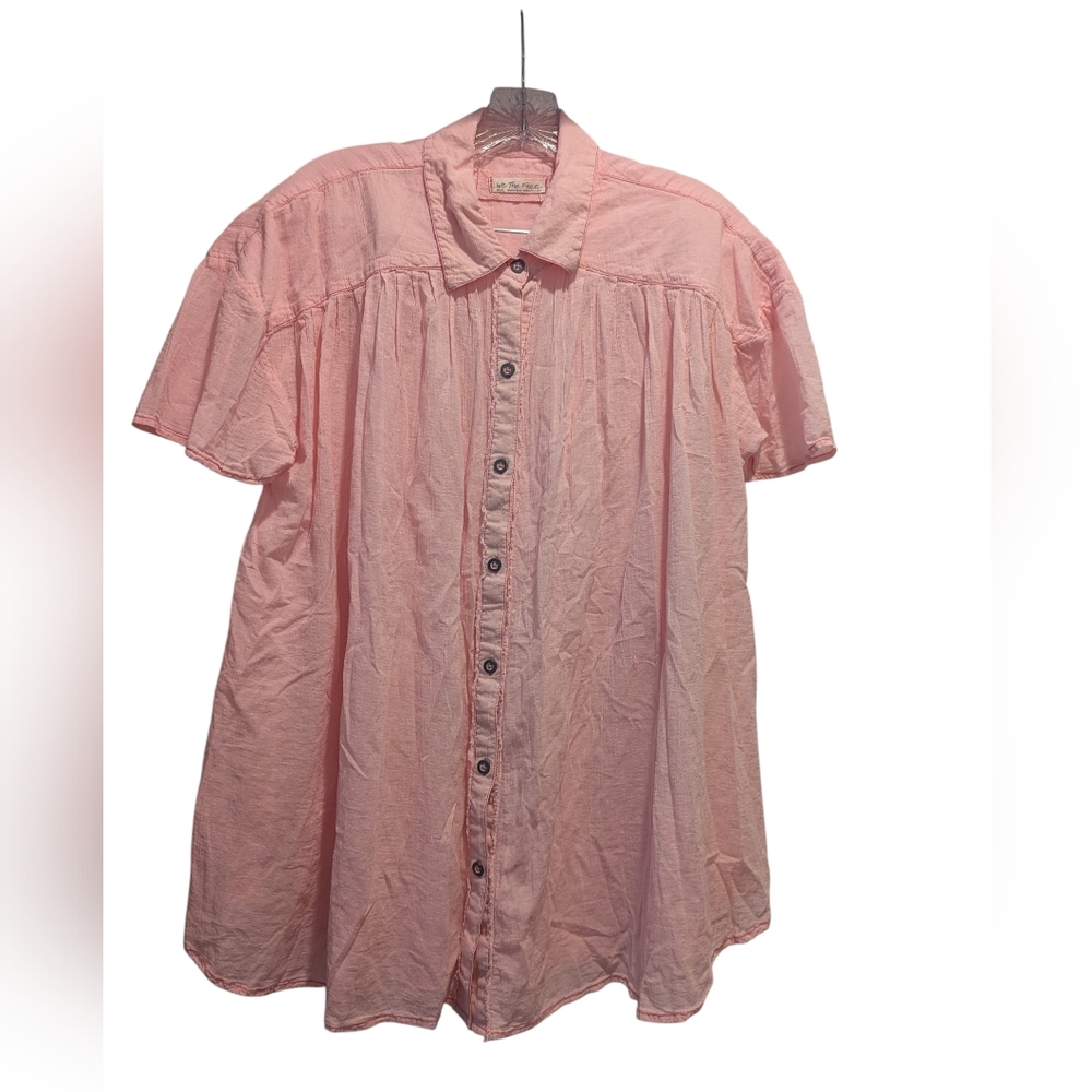 We the Free Top Soft Pink Float Away Gauzy Cotton Button Up Shirt Sz Small *EUC